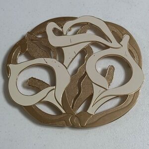 Vintage 80's Trivet Gold Tone & Ivory Calla Lily Floral Art Deco Wall Decor 9.5"